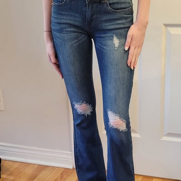 Indigo Rein Distressed Flare Jean EUC - Picture 2 of 5